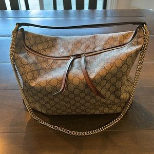Authentic Gucci hobo supreme canvas with leather trim hobo bag